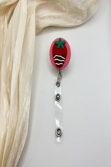 Chocolate Strawberry Polymer Clay Badge Reel/ID Holder