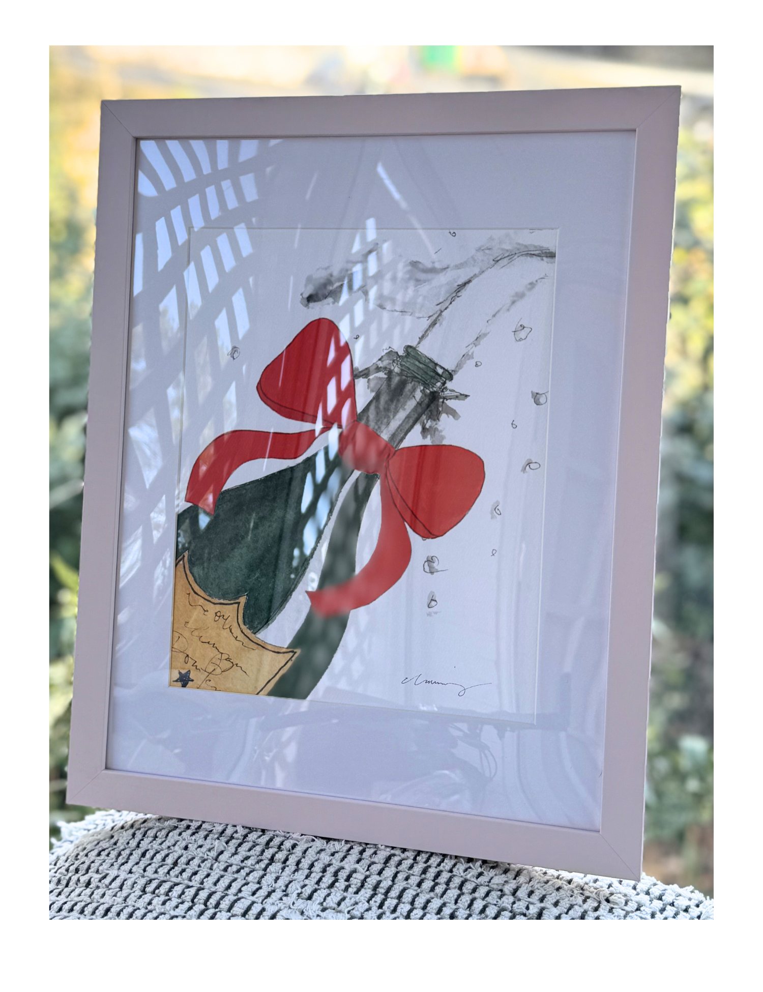 Framed Art: Champagne Bow