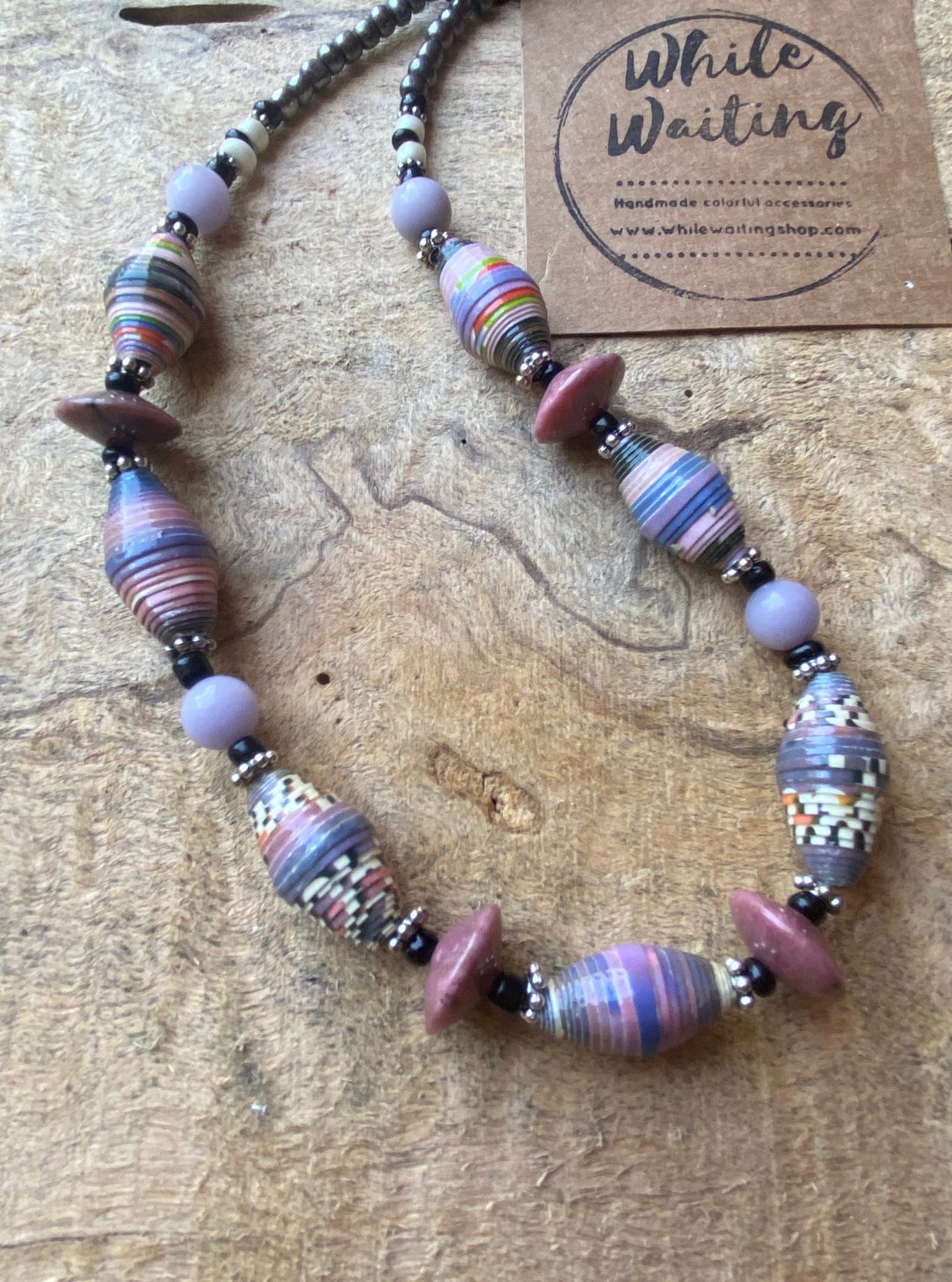 Amethyst necklace with paper beads