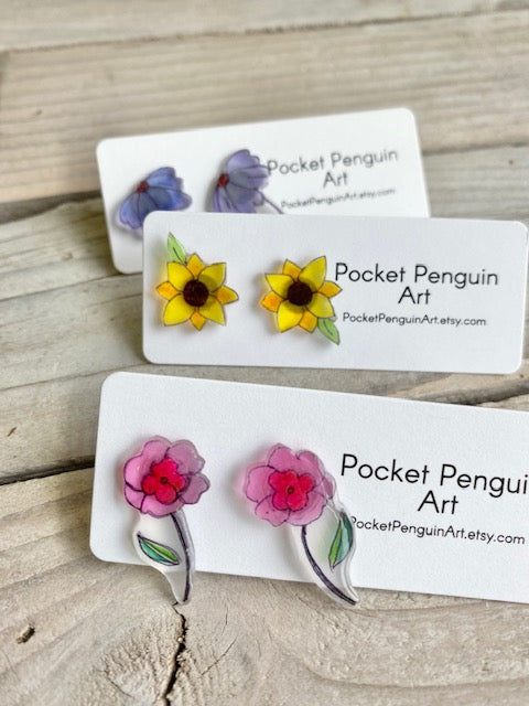 Pocket Penguin Earrings Flowers