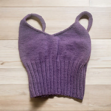 Hand Knit Crop Top: purple, large