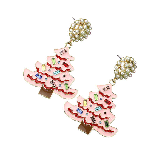 Enamel Pinkmas Christmas Earrings