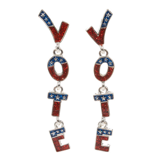 Enamel Glittered VOTE Link Dropdown Dangle Earrings