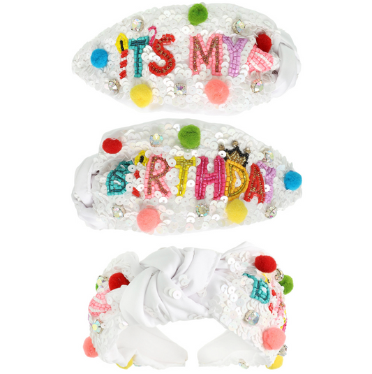 It's My Birthday - Seed Bead Pom Pom Headband