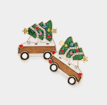 Enamel Christmas Tree Truck Stud Earrings