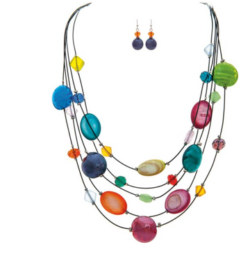 Black Wire Colorful Beads Necklace Set