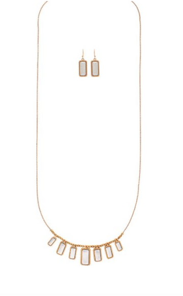 Two Tone Gold Framed Drops Necklace Set