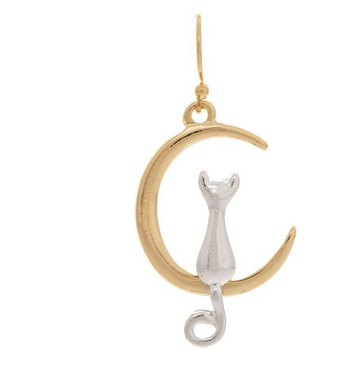 Two Tone Cat in the Moon Earring