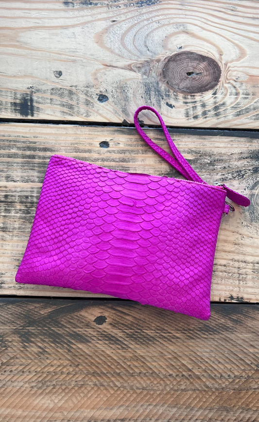 Pink Python Snake Skin Pouch