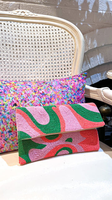 Watermelon Vibes Hand Embellished Beaded Flap Clutch